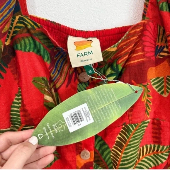 NWT Farm Rio Red Forest Birds Printed Square Long Sleeve Romper Women’s Size XS - Picture 7 of 8